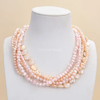 

GuaiGuai Jewelry 18-19" 5 Strands Pink Coin Cultured Baroque Fancy Pearl Necklace