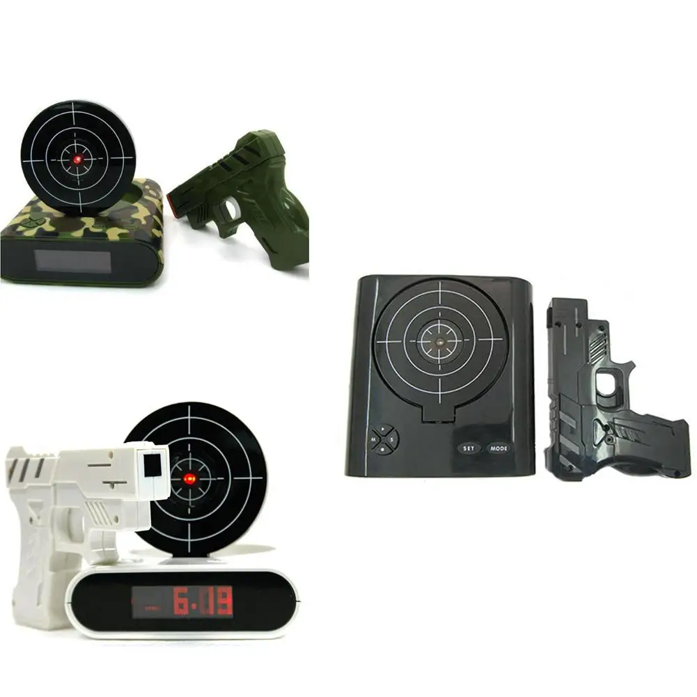 

Gun Alarm Clock Shoot Alarm Clock Recordable Gadget Target Desktop Digital Bedside Snooze Table Alarm Clocks Creative Gift
