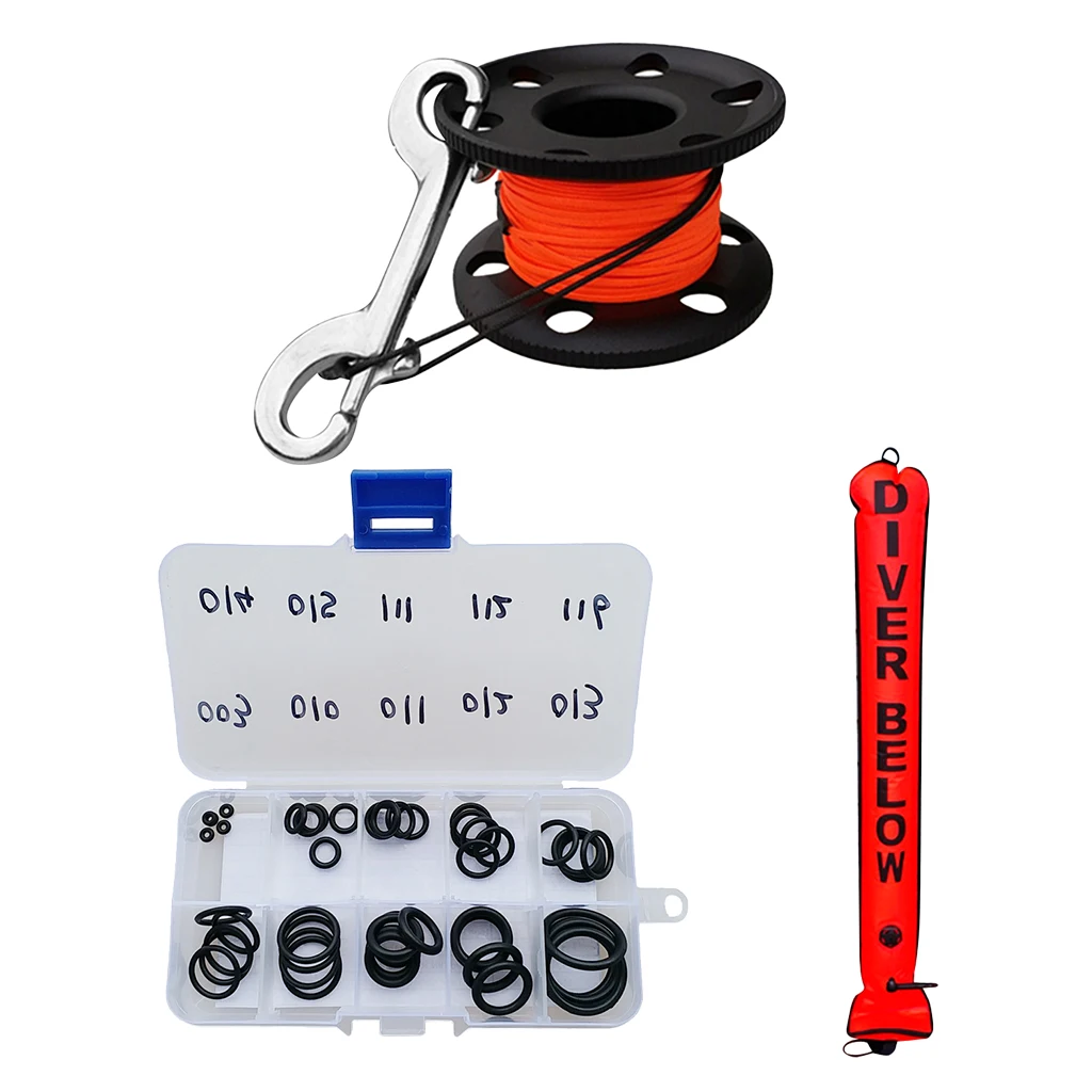 

Scuba Diving Surface Marker Buoy+Finger Spool Reel+ O-ring 4FT Orange