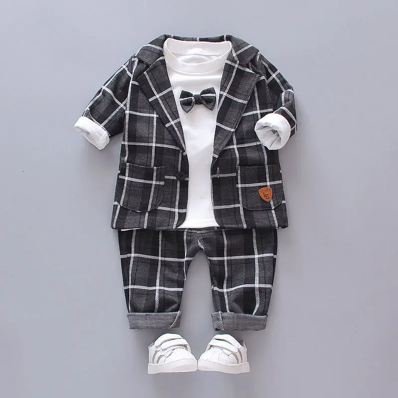 Autumn Baby Boy Plaid Clothing Sets New Toddler Leisure Clothes Newborn Suit Gentleman for Weddings Formal 3pcs Sets