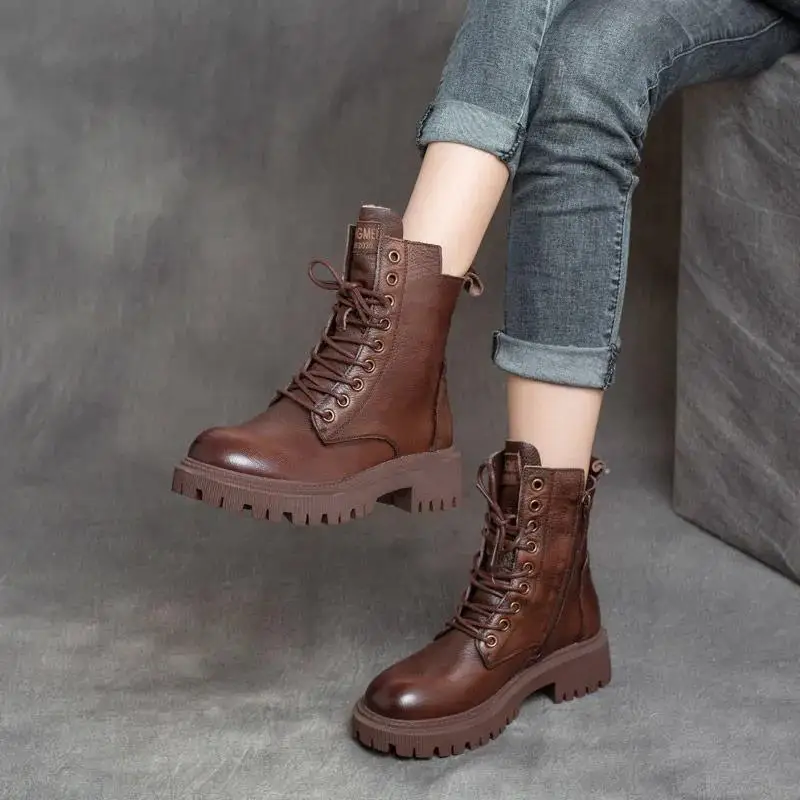 Martin Boots Women British Style 2021 Autumn Winter Korean Version with Fleece Knight Women's Ankle Casual Woman Shoes | Обувь