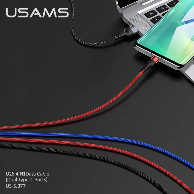 USAMS 4 в 1 мульти usb Кабель зарядного устройства для iPhone xs samsung huawei xiaomi линия зарядки для lightning micro usb type c кабель led