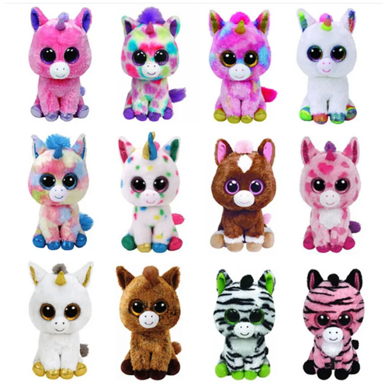 15 см TY Beanie Boo's большие глаза Цвет Белый Единорог серия Зебра Коза плюшевая ткань