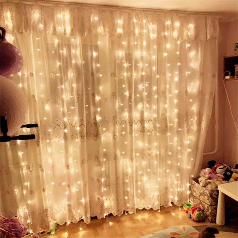 

4*3M Curtain 450LED String Light Fairy Icicle Outdoor Garland LED Light For Window Wedding Xmas Home Wall Decoration Lighting