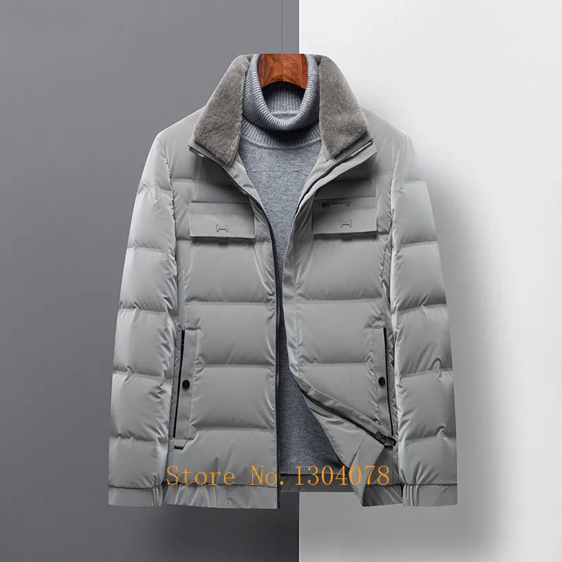 

High Quality Woolen Collar Winter Jackets for Husband/Father 90% White Duck Down Coats Warm Windproof Fur Collar Parkas Male