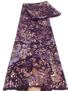 

5 Yards Exclusive Embroidered Sequins Mesh Lace fabric High quality Sewing Material For Evening Party Dress