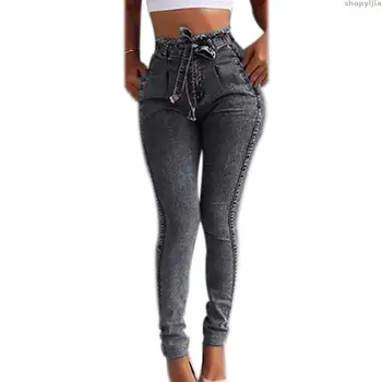 

New Woman Casual Bow Tie High Waist Pants Tassel Drawstring Trouser Femme Stretch Slim Ladies Bottoms summer Skinny Jeans