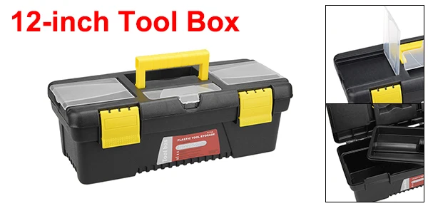 Uxcell ящик для инструментов пластиковый с лотком и органайзеры включает в себя съемные три небольших части коробки для профессионального Любителя - Цвет: 12-inch Black-Yellow