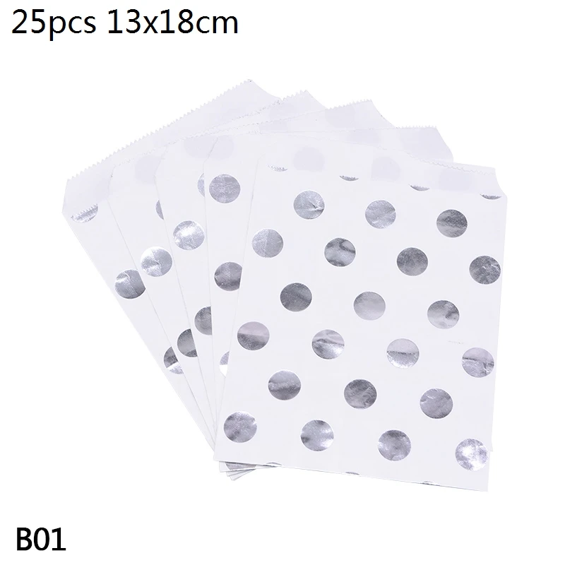 Крафт-бумажные пакеты для печенья, печенья, конфет - Цвет: B01-25pcs silver dot