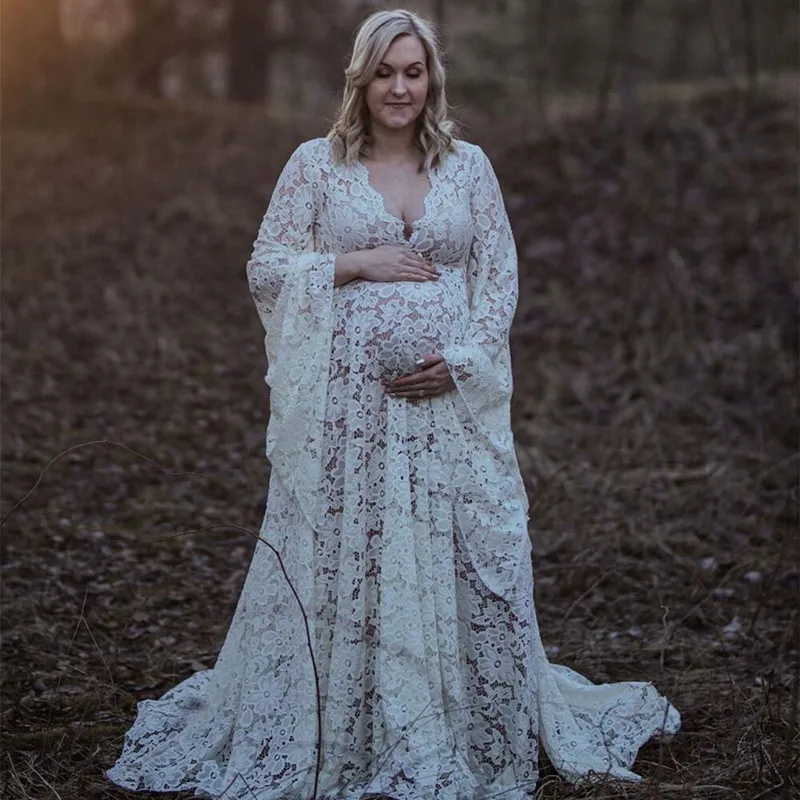 

2020 Boho Maternity Dress For Photo Shoot Outfit Pregnant Woman Pregnancy Lace Robe Grossesse Shooting Photo