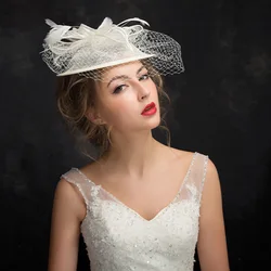 Vintage Birdcage Veil Wedding Veil Netting Face Feather Ribbon Bridal Hats Wedding Accessories Brides Fascinator  White Veil