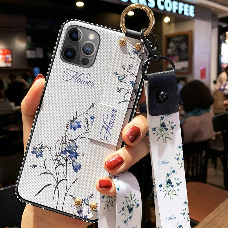 Чехлы с ремешком на запястье для iPhone 12 11 Pro MAX SE 2020 7 8 6 6S Plus X XS XR винтажный цветочный