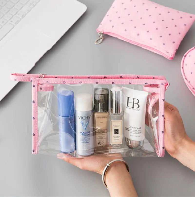 Waterproof Small Crown Transparent PVC Travel Three-piece Cosmetic Bag Travel Portable Large-Volume Wash Bag Storage Bag