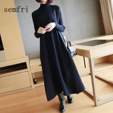 Semfri платье женский длинный свитер платья стиль размера плюс свободный Vestidos высокое качество o-образный вырез вязаное зимнее платье