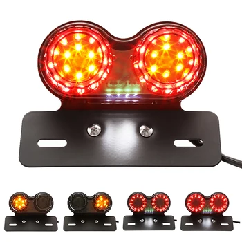 

Dual LED Light Stop Motorcycle Light Generic Integrated Tail Light Twin Light Premium Brake Turn Signal Brake License Plate New