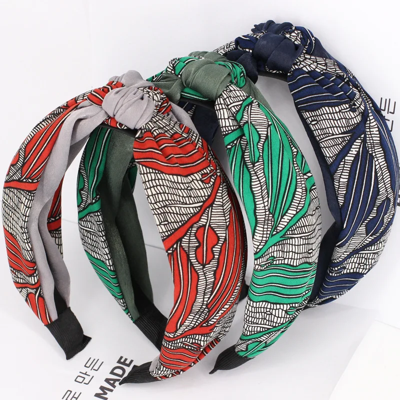 

South Korea Double Color Joint Chinese Knot Cross Hair Band Vintage Satin Middle Knot Contrast Color Hair Band Hair Bands B435