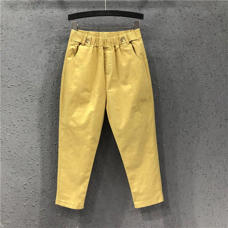 New Arrival 2019 Spring Autumn Women Elastic Waist Loose Harem Pants All-matched Casual Cotton Denim Pants Plus Size S276 New Arrival 2019 Spring Autumn Women Elastic Waist Loose Harem Pants All-matched Casual Cotton Denim Pants Plus Size S276