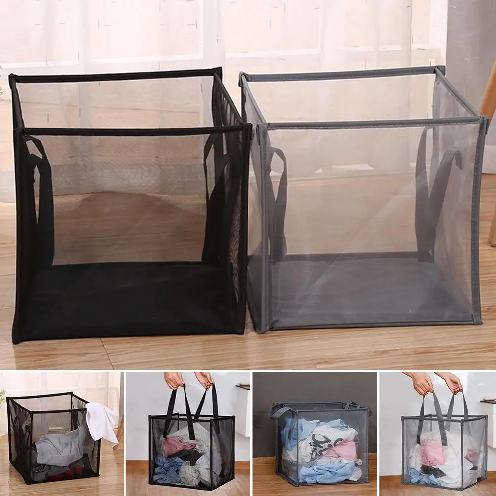 

Mesh With Handle Strap Practical Foldable Large Capacity Organizer Toys Storage Hamper Bathroom Laundry Basket Household Durable