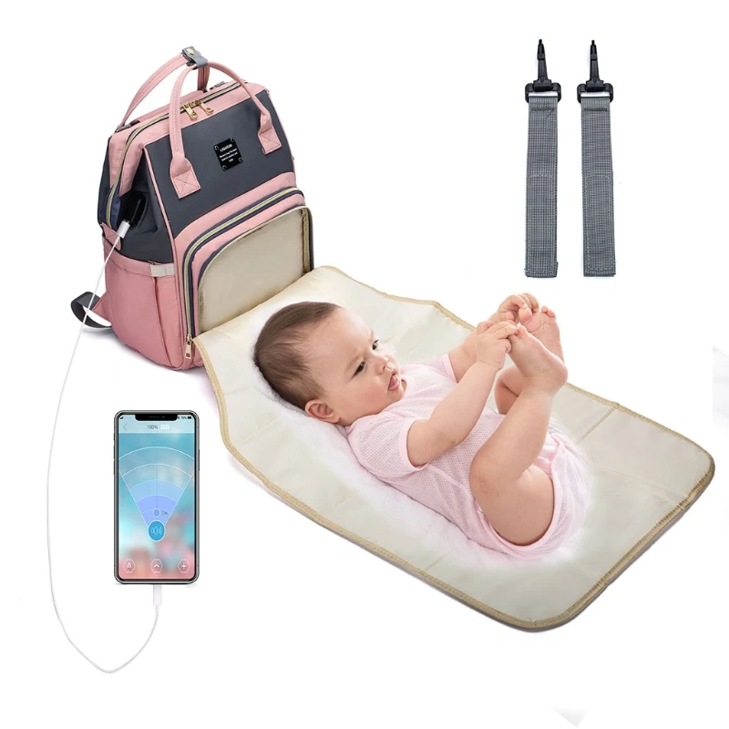 

Popular Mummy Mom Maternity Nappy Diaper Bag Large Capacity Baby Travel Backpack USB Charging Port Handbag with Stroller Straps