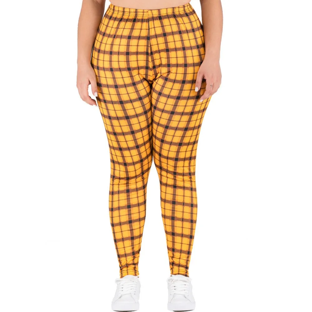 Ladies Pants Large Size Womens Elastic Waist yellow Lattice Printing Casual High Waist Leggings legging taille haute E