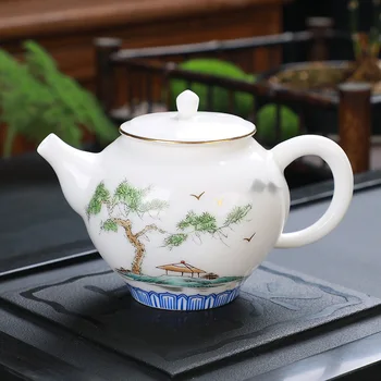 

White Suet Jade Porcelain Household TeaPot Top Grade Hand-Painted Gold Foil Blooming Tea Tea Cups TeaPots TeaPot with Infuser