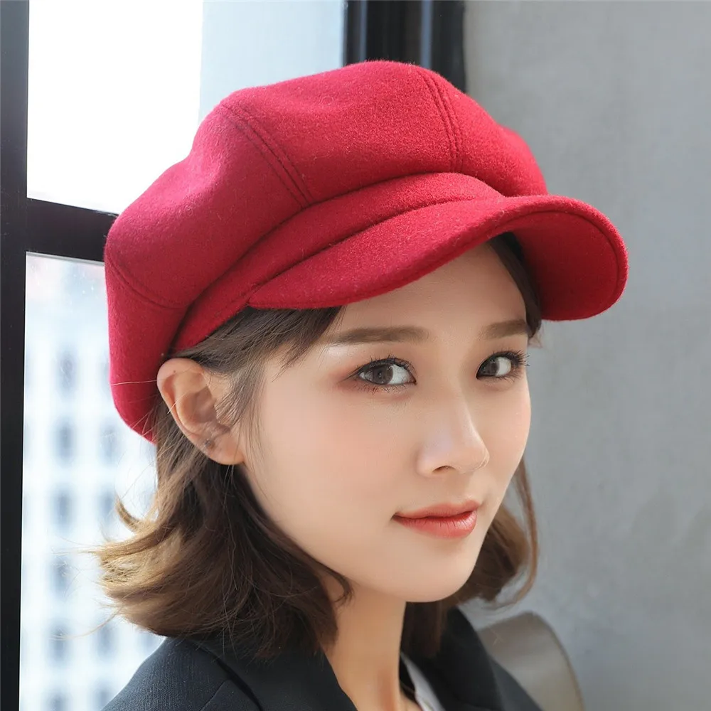 Шерстяной женский берет осень-зима восьмиугольная кепка шляпы стильная художница кепка газетчика Черные Серые шапки-береты милый корейский стиль