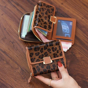 

Autumn and winter leather multi-card horsehair wallet leopard-print organ card case multi-function zipper leather hand wallet