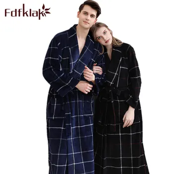 

Fdfklak Flannel Night Robe Home Warm Female Bathrobe Winter Long Dressing Gowns Couple Nightwear Robe Plus Size XL XXL 3XL