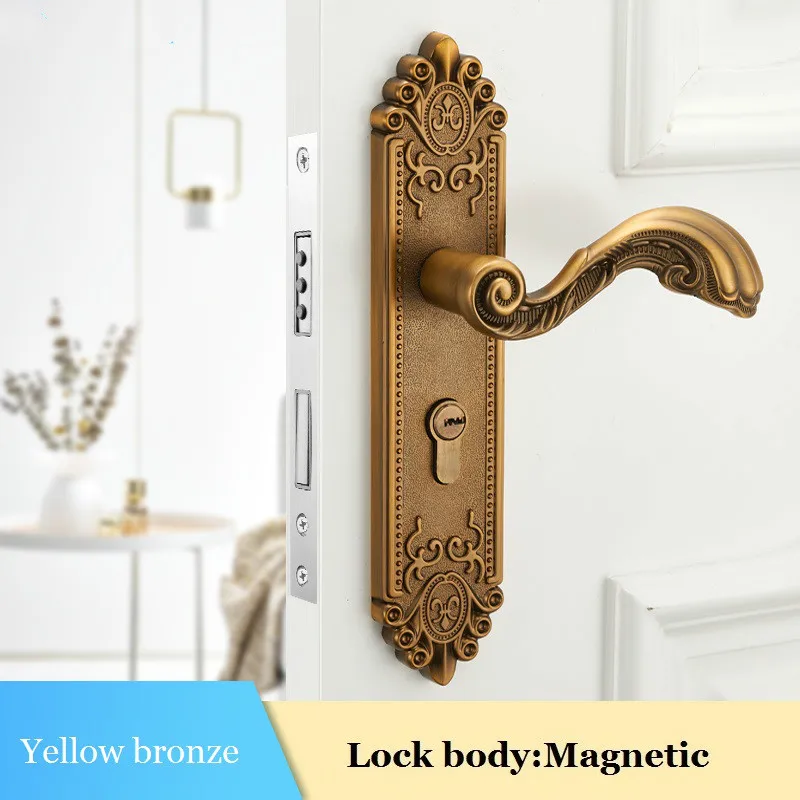 yellow body Magnetic Кнопки замка двери из цинкового сплава и ручки, дверной замок, замок двери, дверные ручки для межкомнатных дверей, бесшумный замок, дверной замок bwdroom - Цвет: yellow body Magnetic