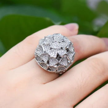 

26*26 mm Women Dubai Luxury Round Shiny Finger Rings Statement Cubic Zirconia Trendy Ring For Women Girls Party Engagement 2020