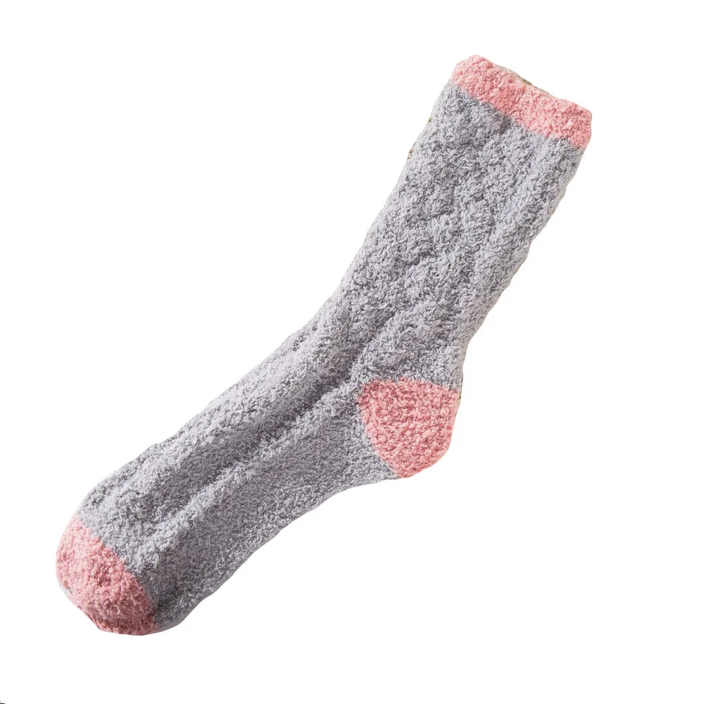 Женские нескользящие носки-тапочки из кораллового флиса, зимние толстые теплые повседневные домашние носки, мягкие лоскутные носки средней длины# A