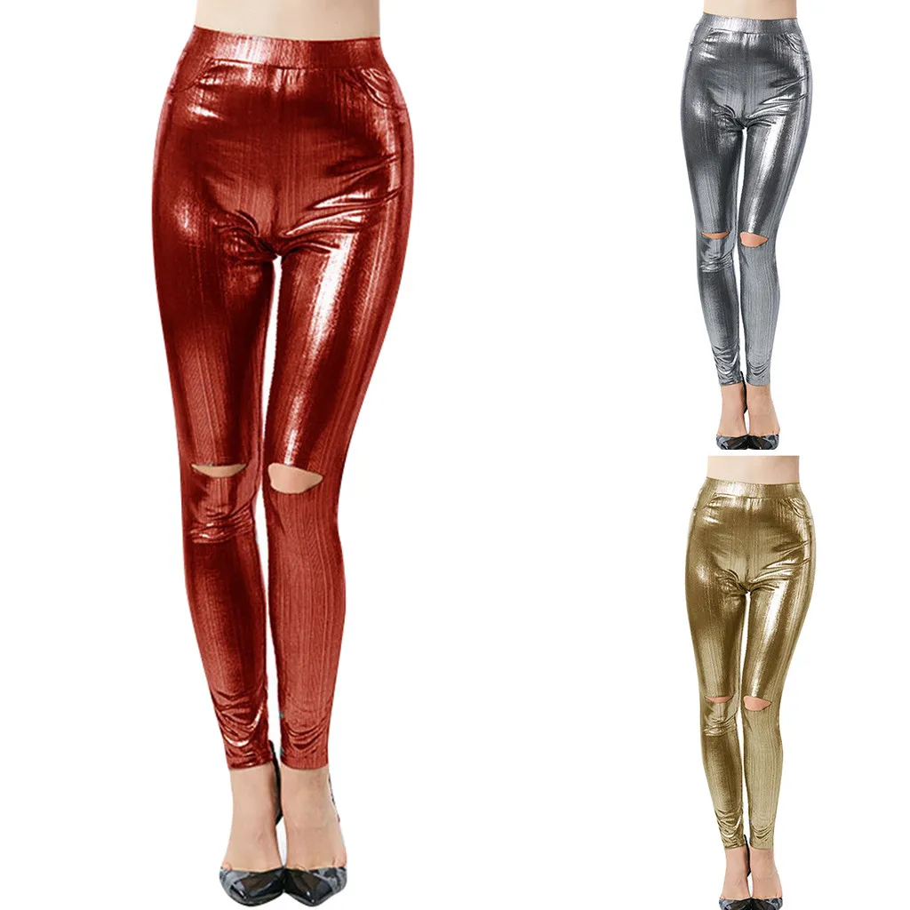 

Womens Metallic Shiny Jogger Pants Tapered Pant Skinny High Waist Slim Pants Sweatpants women high waist   A30