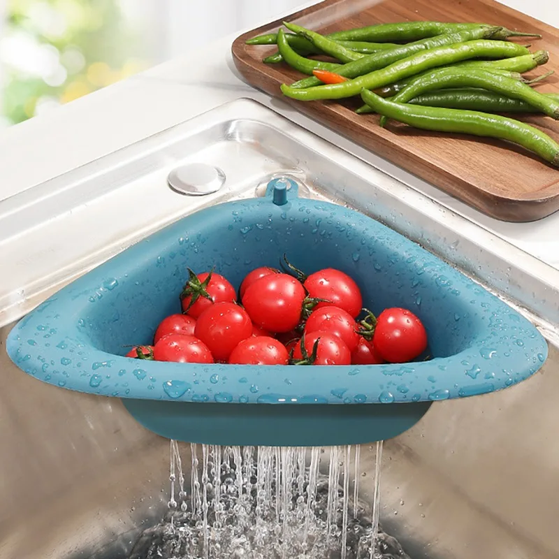 

Sink Strainer Drain Basket Triangular Hanging Storage Holder Basket Suction Cup Kitchen Hollow Sink Filter Basket