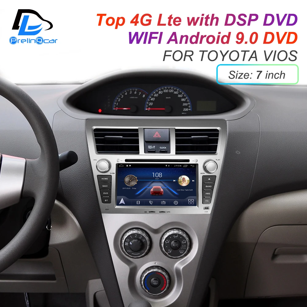 Cheap IPS touch screen DSP sound Android 9.0 2 DIN 4g Lte radio For TOYOTA Vios 2008-2015 Years GPS DVD player stereo navigation 4