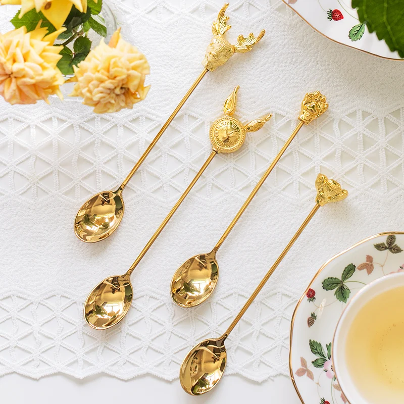 

4PCs Cute Golden Elm Cat Claw Rabbit Coffee Spoon Plum Blossom Seasoning Ice Cream Milk Sugar Dessert Tea Honey Stirring Scoop