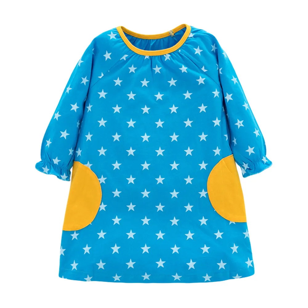 

Jumping Meters Long Sleeve Princess Stars Dresses with Pockets Cute Autumn Spring Party Baby Clotes Hot Costume Dresses