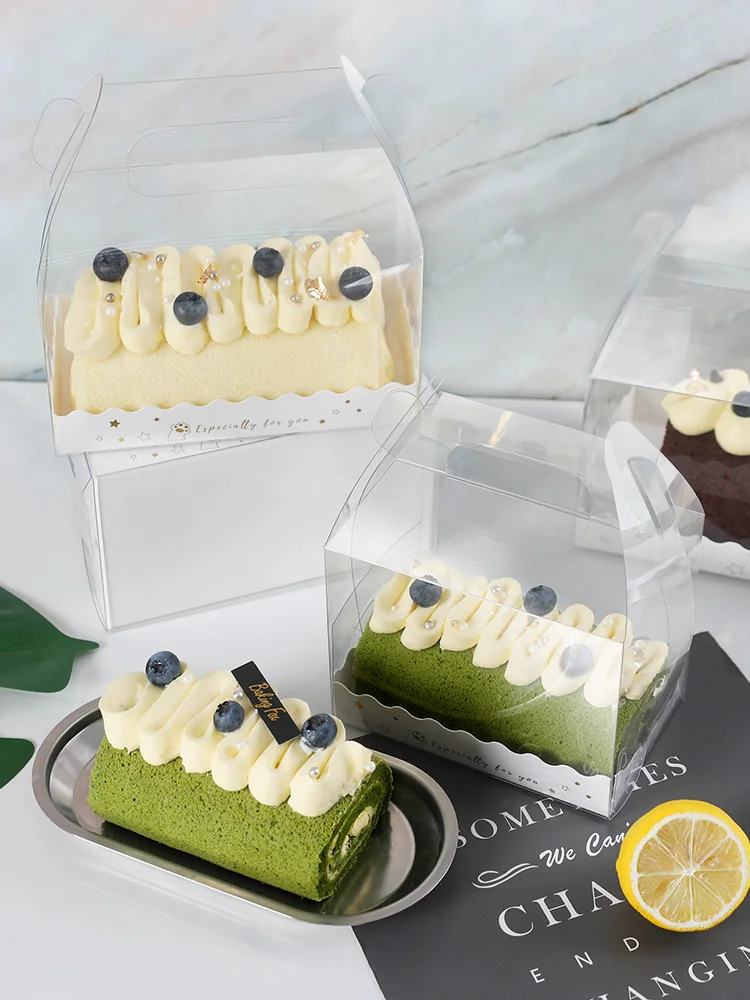 15 компл. Рулон торт pcaking прозрачная коробка для торта с ручкой прозрачный пластиковый торт рулон коробки с бумажным лотком коробка для кексов
