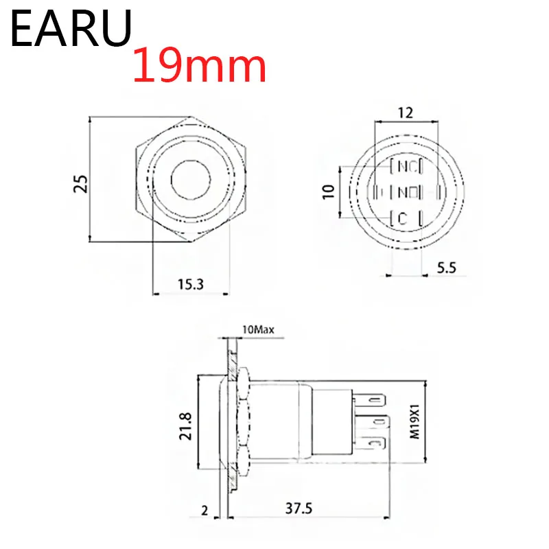 19 мм водонепроницаемый металлический кнопочный переключатель светодиодный светильник черный Выключатель без фиксации автомобильный двигатель ПК выключатель питания 3 в 5 в 12 В 24 В 220 В