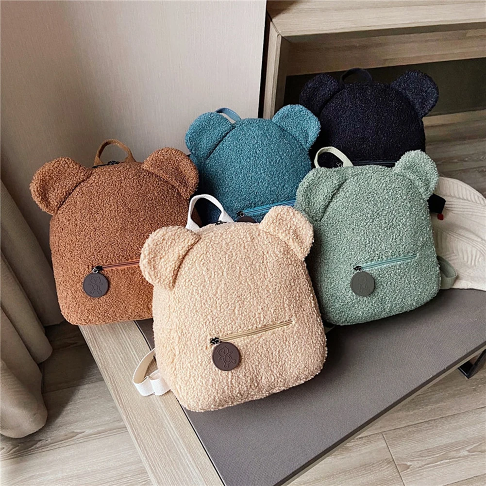 Portable Children Travel Shopping Rucksacks Casual Autumn Winter Lamb Fleece Women's Bagpack Cute Bear Shaped Shoulder Backpack stylish backpacks for teenage girl