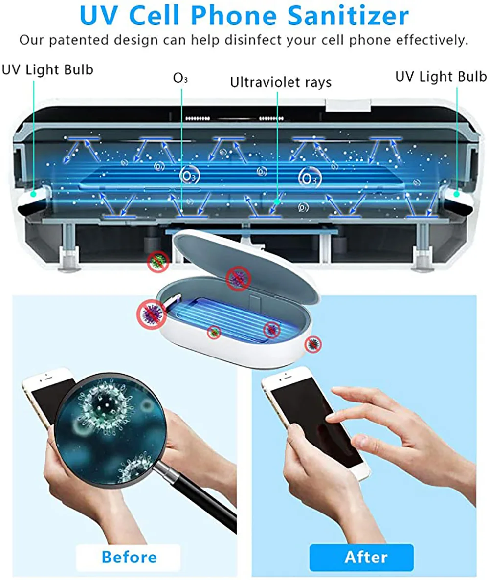 Carregador sem Fio Caixa de Desinfecção Patenteado Smartphone Desinfetante Relógio Jóias Portátil Uvc Luz Ozônio Esterilizador uv 6 Cheap Carregadores sem Fio