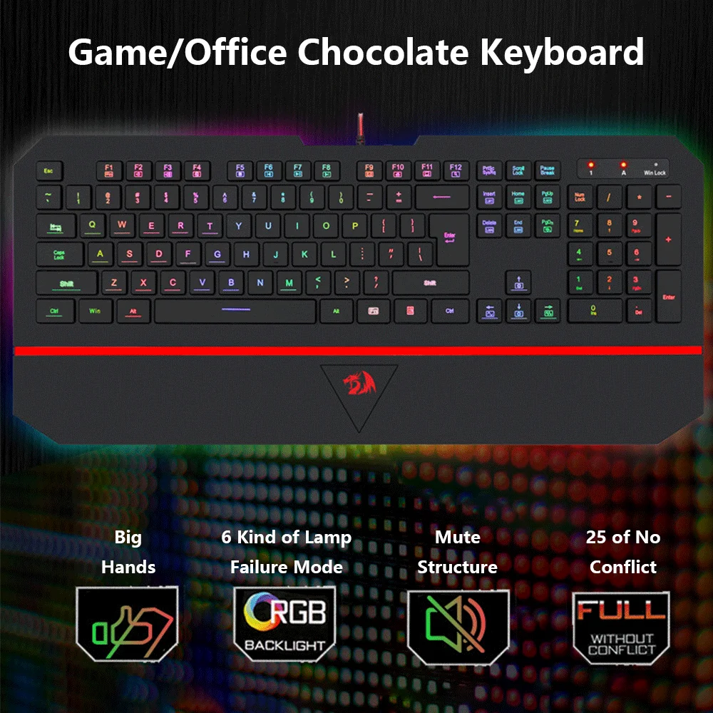 Wired Silent Game Keyboard Maxkey USB Hot Swappable RGB Backlight LED Backlit Hand Support Numeric for PC Tablet Laptop K502