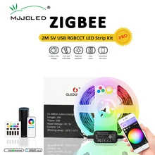 

GLEDOPTO ZigBee 3.0 Smart TV Mini 5V USB RGBCCT LED Strip Light Pro Kit Work with Echo Plus SmartThings Tuya App Voice Remote