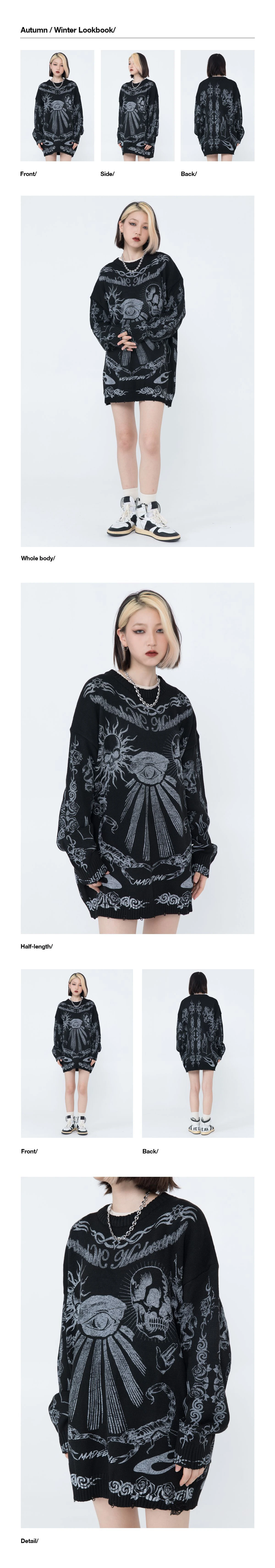 black sweater men Autumn Winter Oversized Sweaters Men Women Harajuku Skull Graffiti Retro Vintage Knitted Sweater Unisex Cotton Fashion Pullover woolen sweater for men