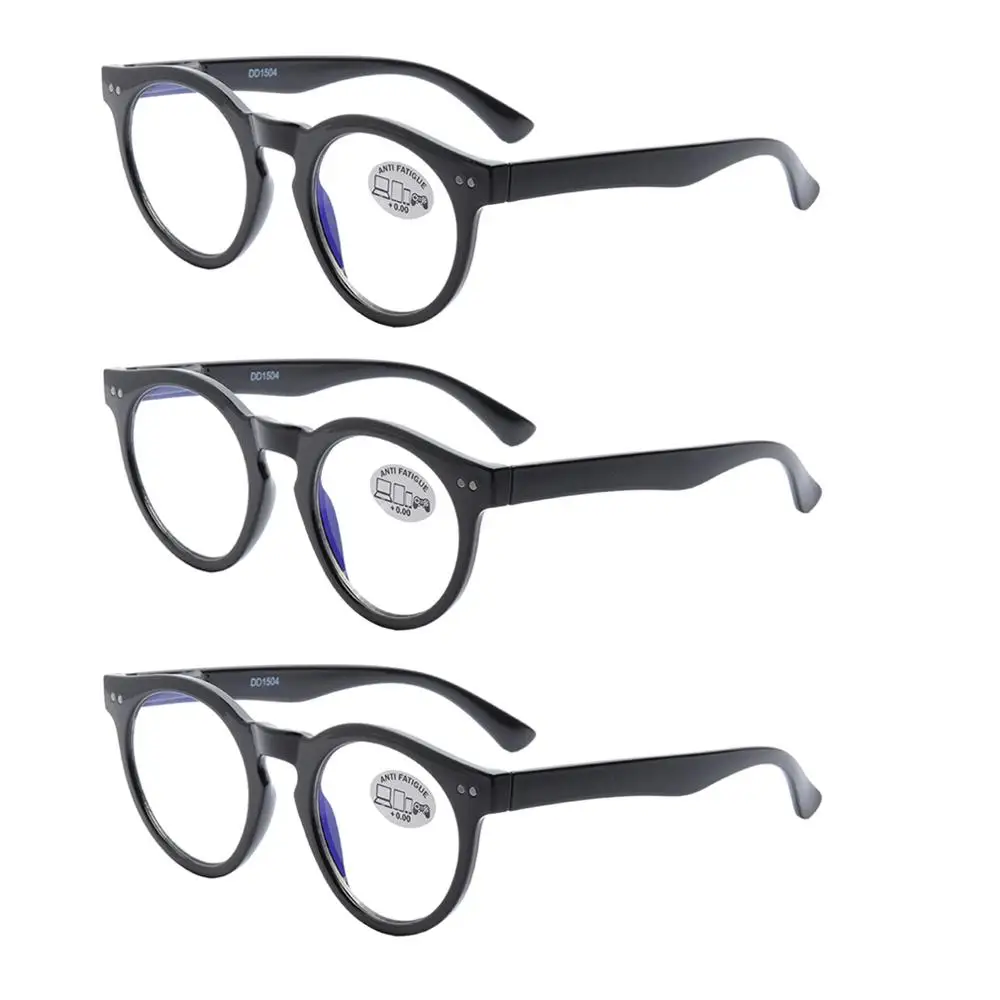 3 шт Ретро Анти-синий светильник очки круглые винтажные компьютерные очки для чтения женские и мужские плоские зеркальные очки против усталости DD1504 - Цвет оправы: Black