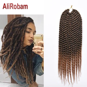 

AliRobam Havana Mambo Twist Braid Black Gray brown Crochet Braids Ombre Color Synthetic Braiding Hair Extensions 12 Roots/pack