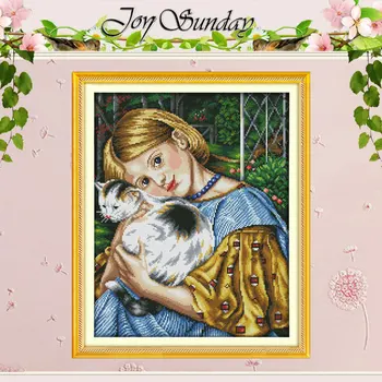 

Girl and Cat (3) Patterns Counted Cross Stitch DIY 11CT 14CT Cross Stitch Sets Chinese Cross-stitch Kits Embroidery Needlework