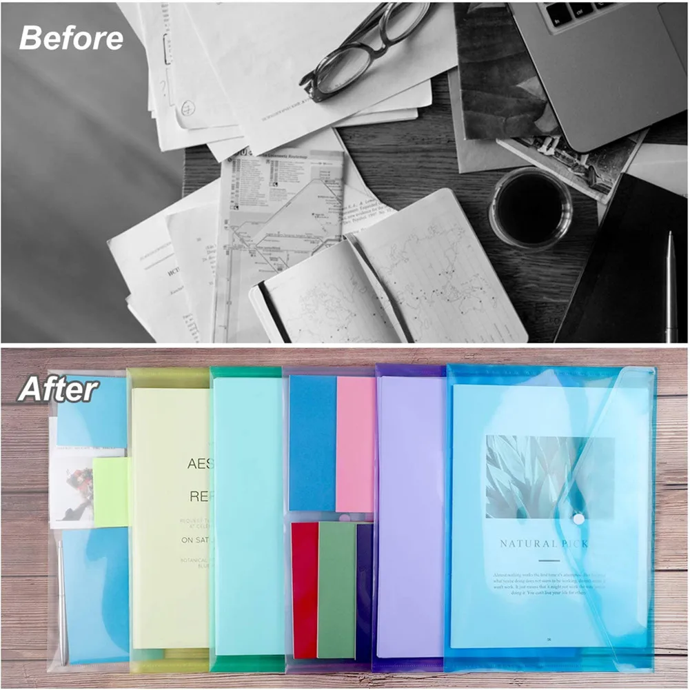 10pcs Plastic Envelopes Envelopes Binder Envelope Folder for 3 Ring Binder  Letter Size/A4 Assorted Colors nap Button Pouch with Label for School, Home