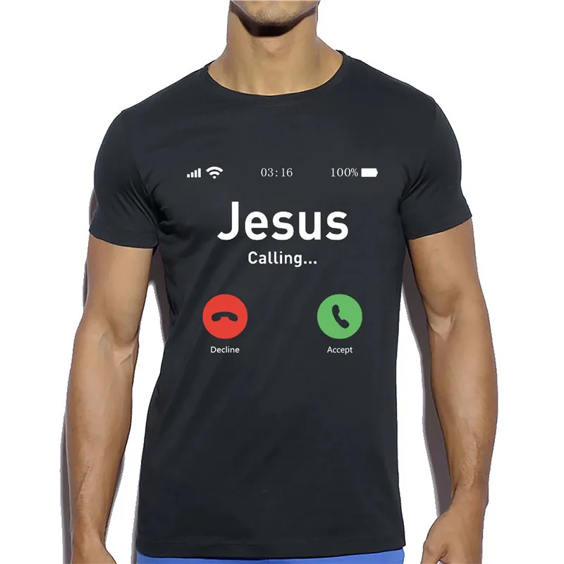 

Jesus T Shirt Funny Jesus Calling Accept or Decline Interesting Design Printed Men T-shirt Cotton Short Sleeve Streetwear