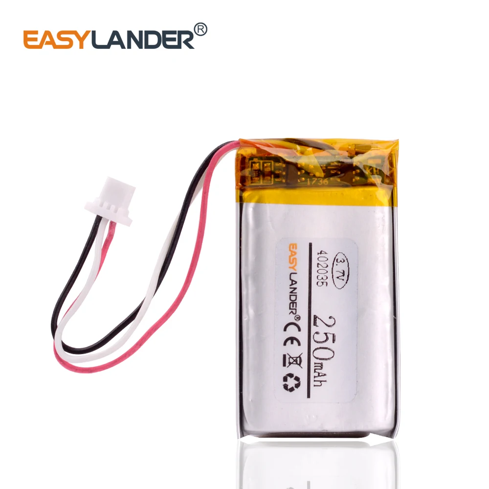 

3.7V 250mAh 402035 Lithium Polymer LiPo Rechargeable battery with JST 1.0mm 3pin for Handheld GPS Mp3 GPS bluetooth smart watch