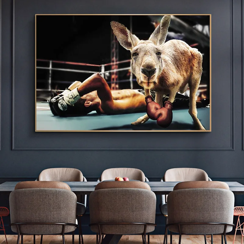 

Animal Canvas Painting Boxing Kangaroo Paintings Funny Kangaroo Posters and Prints for Living Room Wall Decor Pictures Wall Art